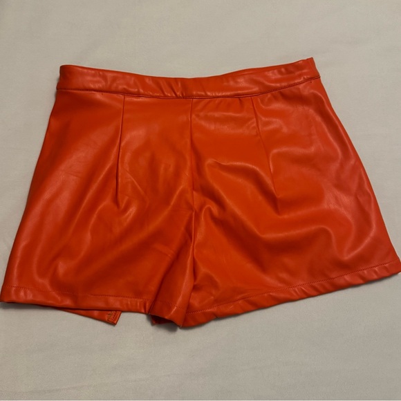 Bright Orange Faux Leather SKORT‎ - Picture 2 of 5